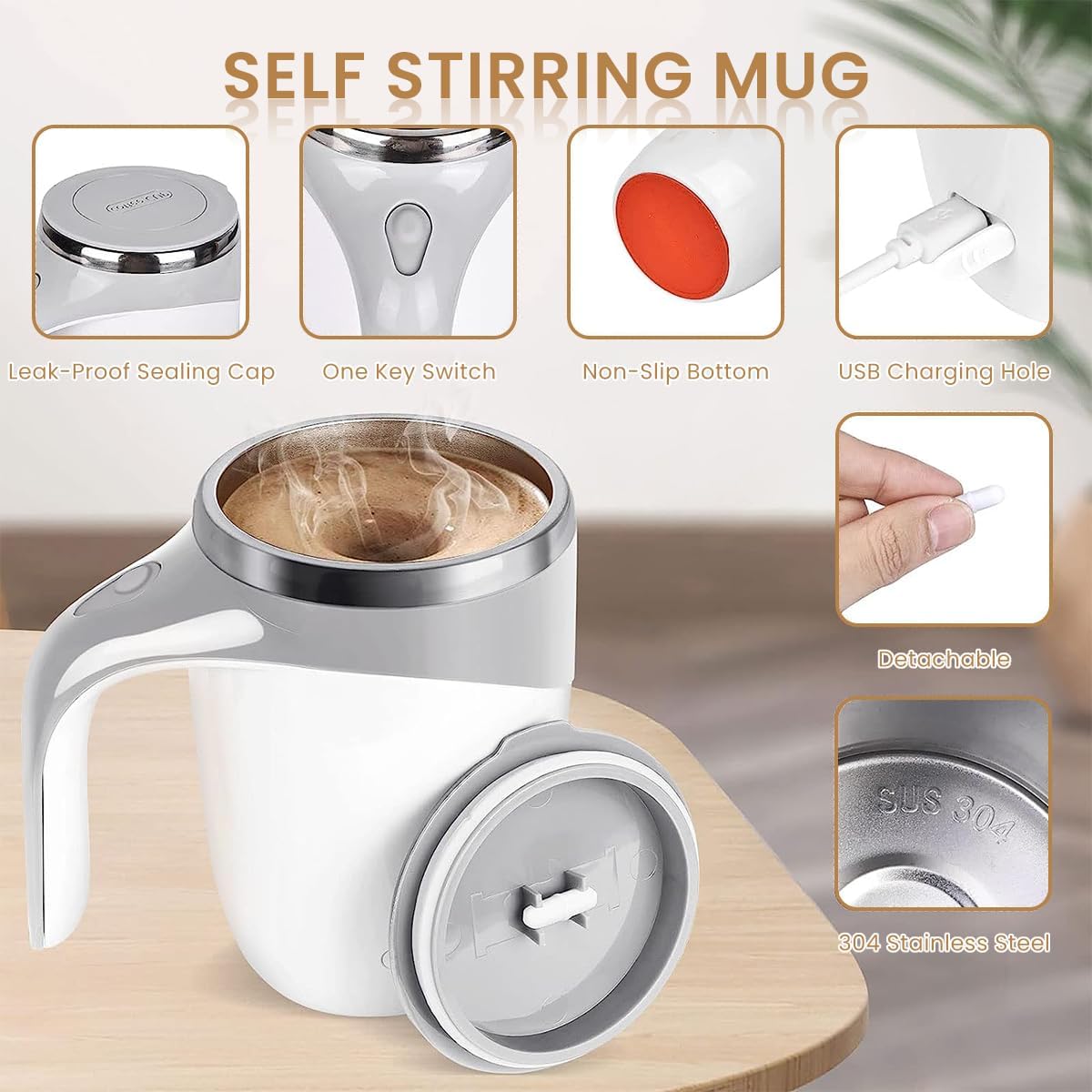 ⚡ Magnetic Automatic Self-Stirring Coffee Mug