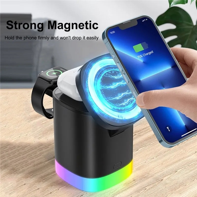 T15 3 in 1 Magnetic Wireless Charger, Folding Charging Stand For iPhone / iWatch / AirPods..