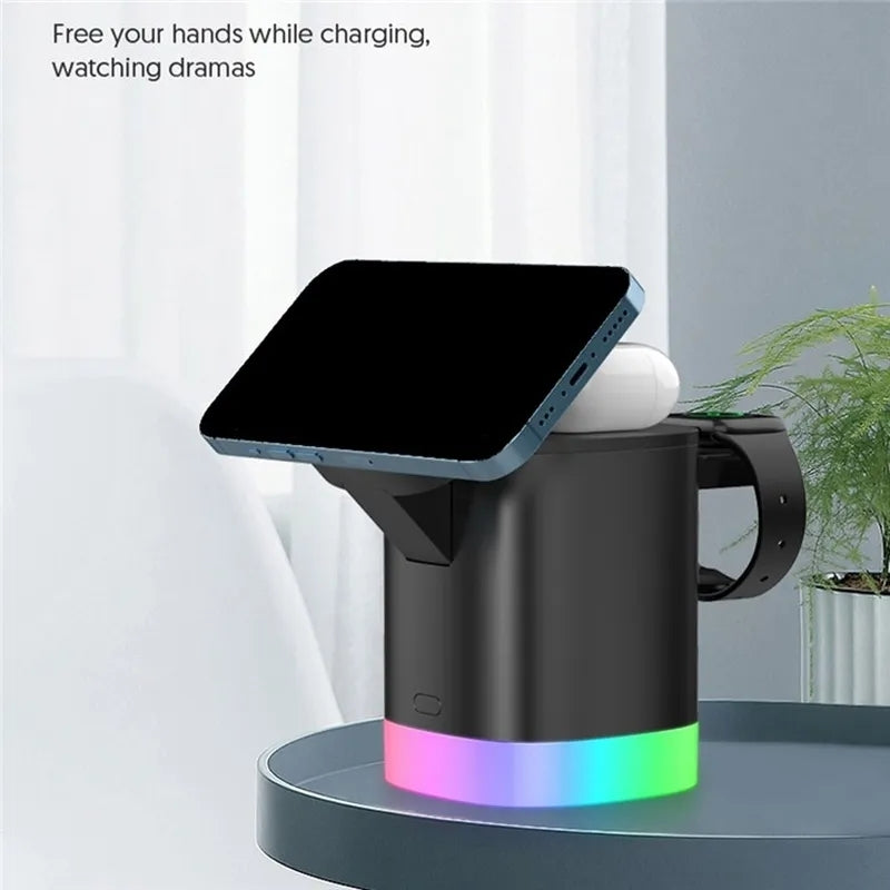 T15 3 in 1 Magnetic Wireless Charger, Folding Charging Stand For iPhone / iWatch / AirPods..